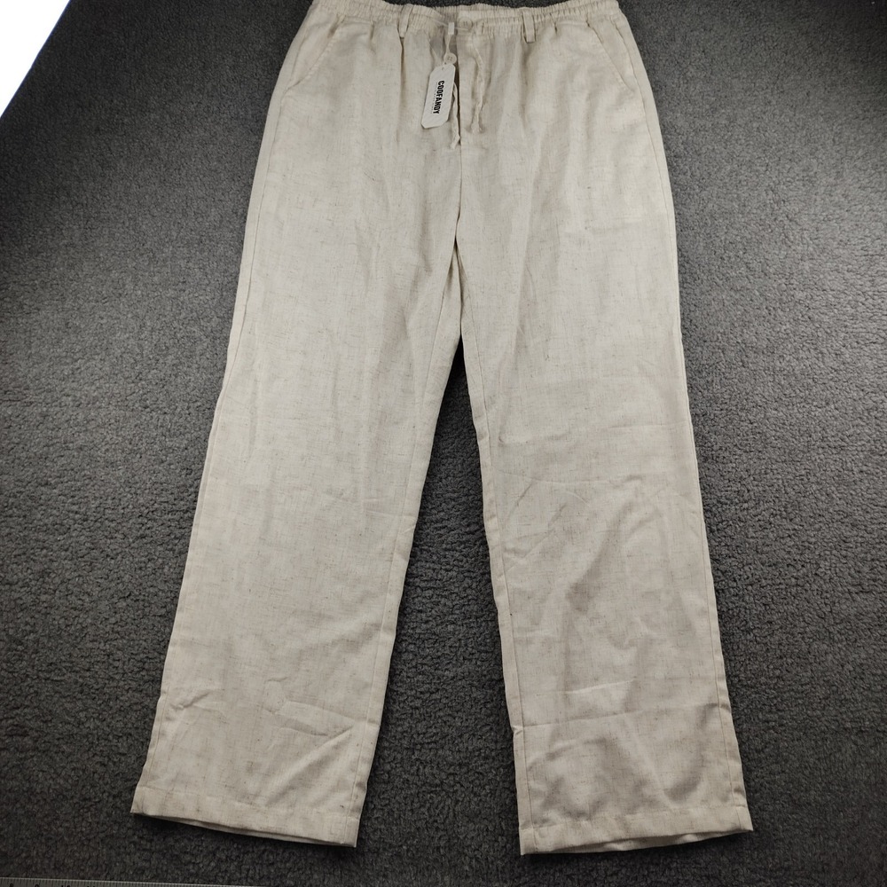Coofandy Pants Linen Blend Sz Large Pockets Stretch Drawstring Office Career NWT